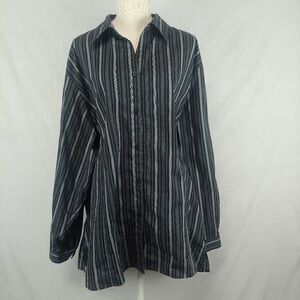 Copper Canyon for Women Button Down Long Sleeve Striped Plus Size 5W Black Gray